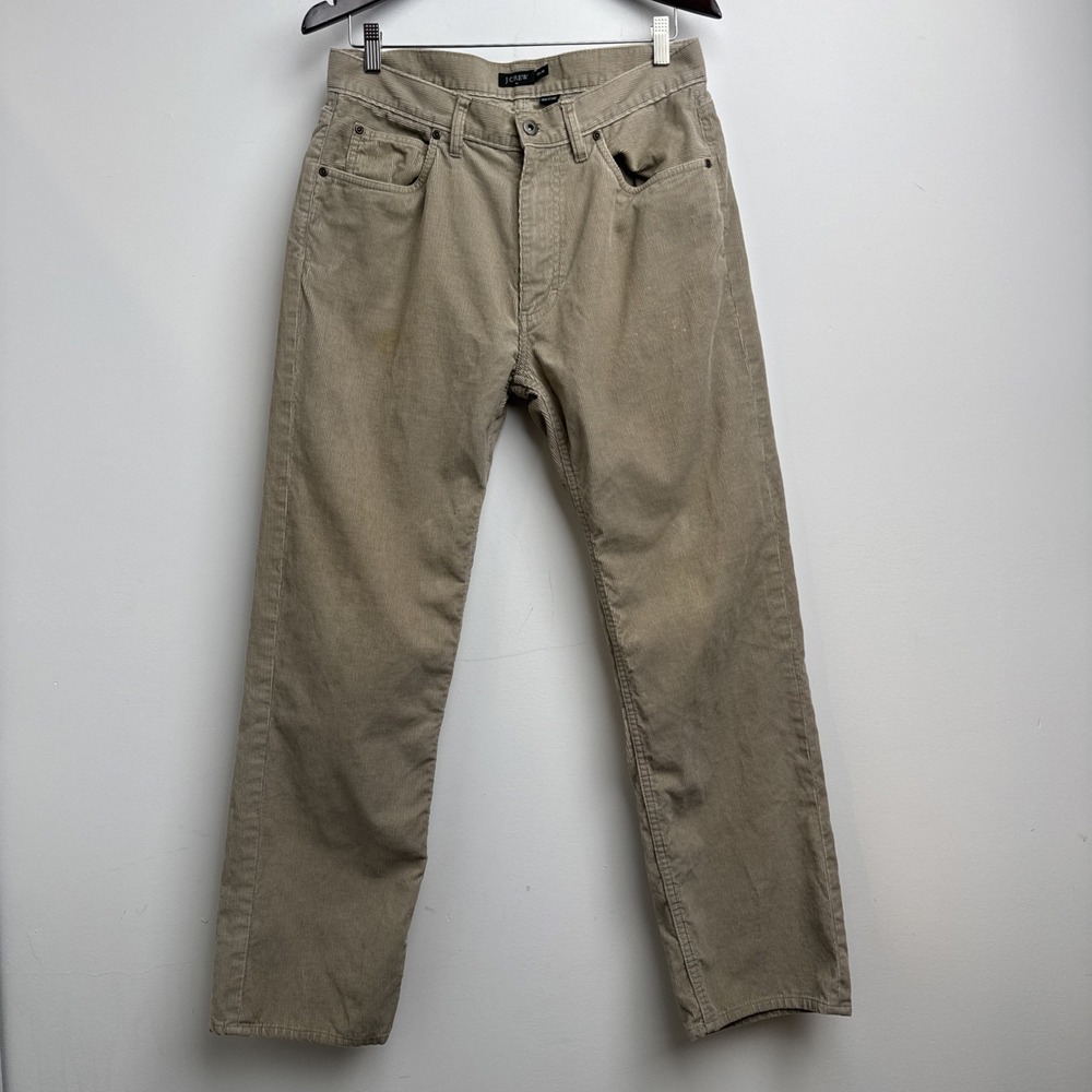 J. Crew Corduroy Pants 33x32 Khaki Cotton Straight-Leg Regular Fit Casual Mens